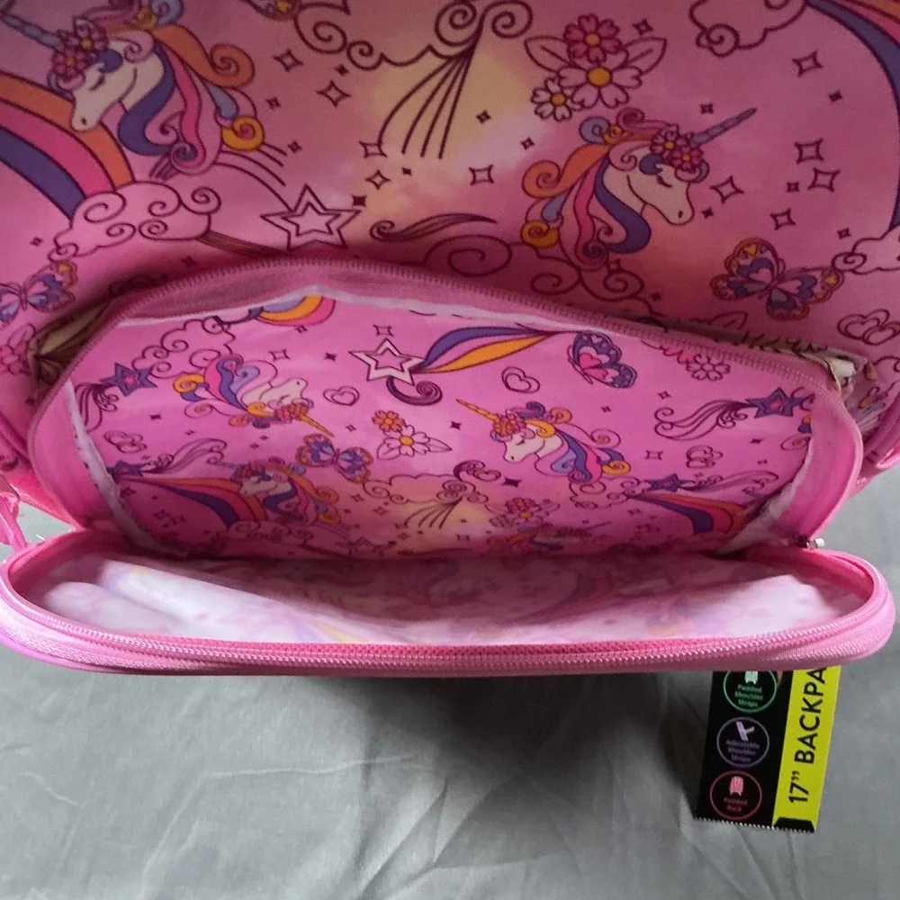 Day Dream Doodles Unicorn Rainbow Pink 17 Inch Backpack Laptop Sleeve BP253110